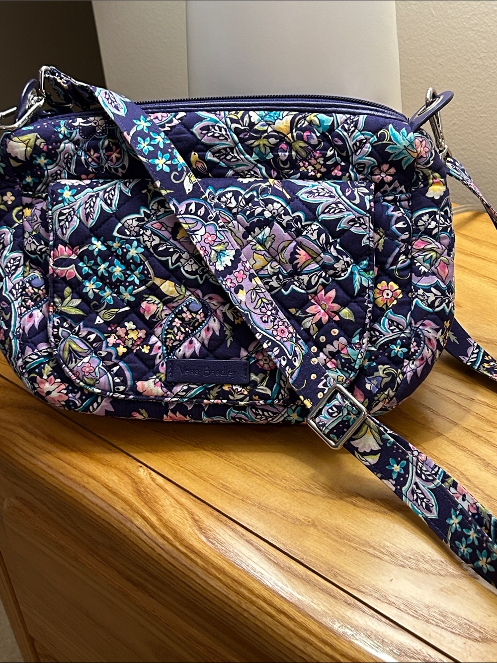 Vera Bradley Navy Floral Quilted Crossbody with Multicolor Blooms NWOT